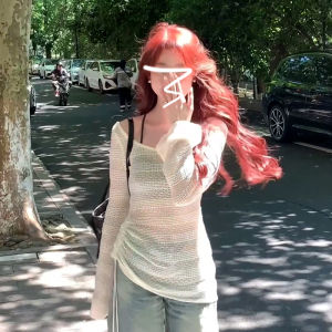 White Hollow out Sun Protection Strap Top Thin Knitted Sleeveless Summer New Arrival Womens Sweet Style Polyester Fiber