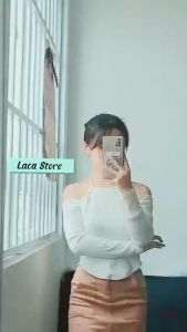 Áo Croptop Cổ Yếm Tay Dài Hở Vai Quyến Rũ Thời Trang Body Gợi Cảm Vạt Bầu Croptop Laca  A19-4 áo crt kiểu khoét vai