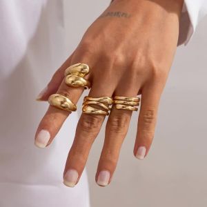 Ingemark | Ingemark Minimalism Hollow Water Droplet Curved Surface Rings Women Punk Simple Metal Irregular Chic Knuckle Ring Couple Jewelry