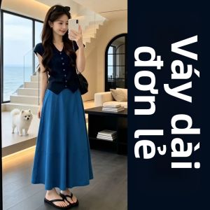 NIUVIES | Đầm Midi Phong Cách Polo Màu Xanh cho Người Phụ Nữ Cao Nhỏ Mùa Hè Phong Cách Hàn Quốc