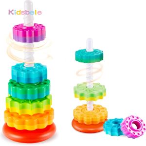 Baby Spinning Stacking Sensory Toys Colorful Rainbow Tower Montessori Fine Motor Skills Ring Toy Party Birthday Gift For Infants