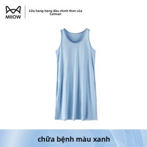 Áo ngủ MiiOW cho nữ làm bằng Ice Silk mỏng nhẹ thoải mái có đệm ngực cổ tròn