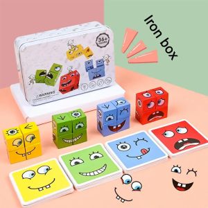 Childrens Wooden Four Person Battle Face Changing Facial Expressions Magic Cube Building Blocks Wooden Interactive Games