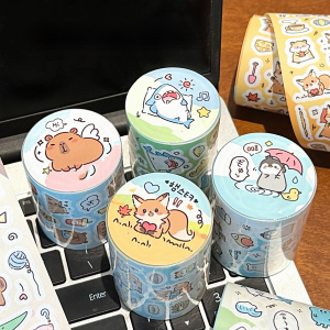 สติกเกอร์ลายสัตว์น่ารัก 1/4 ม้วน สำหรับตกแต่งสมุดโน้ต สติกเกอร์ตกแต่งลายสัตว์เลี้ยงน่ารัก วัสดุสติกเกอร์