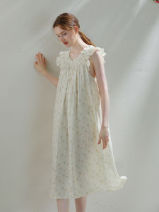 XEXZ | Elegant French Style Embroidered Linen Nightgown Womens Summer New Arrival Drifting Sleepwear Casual Home Comfort Spring Plant Floral