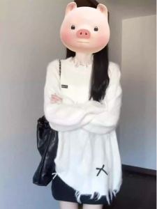 Phong Cách Hàn Quốc Trắng Nơ Lỗ Thắt Nút Đồ Len Nữ Phong Cách Lười Cao Cấp Ngoại Cỡ Áo Len Dệt Kim Áo Màu Trơn Cổ Tròn Dài Tay