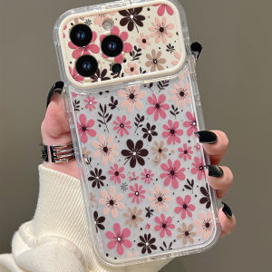 Cottagecore Pastel Pink Brown Ditsy Tiny Floral Flip Makeup Mirror Camera Phone Case for iPhone 16 15 14 13 Pro Max