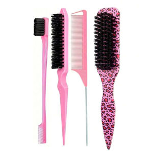 Boar Bristle Slick Back Hair Brush for Sleek Ponytail Bun & Smoothing Baby Hairs Flyaways Edge Control - Backcombing & Teasing