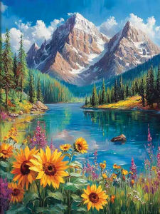 Huacan 5D DIY Diamond Painting Mountain River Flower Diamond Mosaic Landscape Art Decorative Paintings