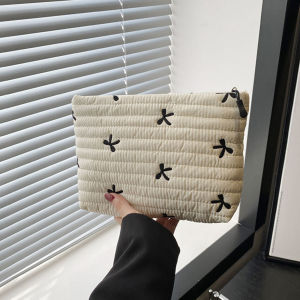 Cute Makeup Bag with Zipper Large Capacity Cosmetic Bag Embroidery Bow Wash Storage Bag