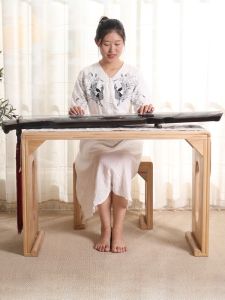 Paulownia Wood Solid Wood Antique Complete Set Desks and Chairs Original Wood Color Guzheng Table Special for Guzheng Training Course School Desk and Chair