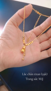 Dây chuyền vòng cổ lắc chân titan hồ lô cách điệu hạt vuông mạ vàng tươi