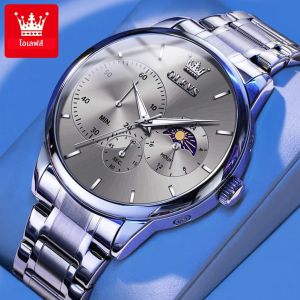 OLEVS 2936 Mens นาฬิกาสบายๆ Original นาฬิกาควอตซ์ผู้ชายกันน้ําสแตนเลส Moon Phase ผู้ชายของขวัญ