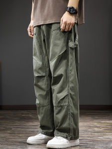New 2025 American Style Workwear Pants Mens Loose Casual Multi-Pocket Design Straight Leg Long Trousers Fashionable Streetwear