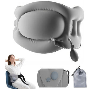 Inflatable Back Support Pillow for Travel Foldable Travel Back Pillow for Airplane Office Car Home Adjustable Belt  Hand-Press Inflation Compact & Lightweight