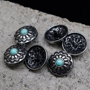 กระดุมซิลิคอนอัลลอย์ขนาด 23 มม. ลายดอกกุหลาบสไตล์ย้อนยุคสำหรับเสื้อแจ็คเก็ตแบบสวมหนังสไตล์อเมริกัน