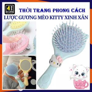 Gương Lược Cầm Tay - Lược Gương Chải Tóc Massage 2in1 Hình Tai Mèo Kèm Chram Dễ Thương / Lược Gỡ Rối . Lược Đệm Khí - Gương Cầm Tay   Gương Soi - Lược Mát Xa Chải Tóc Cute / Bàn Chải Tóc