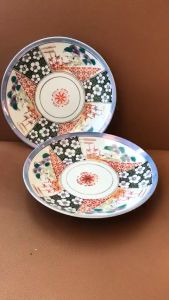 [Hàng Hiếm Japan Limited] 02 Chiếc Dĩa Vẽ Gấm Imari Tùng Trúc Cúc Mai - Sản Phẩm Quý Vẽ Tay 23cm