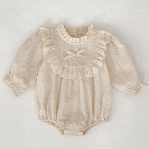 Autumn Baby Girl Clothes Embroidery Newborn Romper Dress Peter Pan Collar Floral Cotton Long Sleeves Baby Bodysuit 0-24 Months