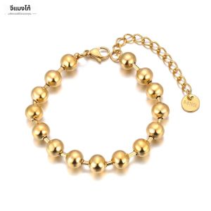 JeeMango อินเทรนด์ 316L สแตนเลส 8/10 มม.รอบลูกปัดสร้อยข้อมือผู้หญิง 18K Gold Plated เครื่องประดับ brasт JB24093