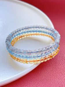 Natural Crystal Bracelet Female Male Gray Moonlight Labradorite Aquamarine Citrine Tablet Straight Cut Bracelet Crafts Beads String