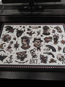 Bad Bloodline Origin Indian Oldschool Workbench Table Mat Tattoo Retro Sailor American Absorbent Floor Mat Polyester Fiber Rubber Bottom