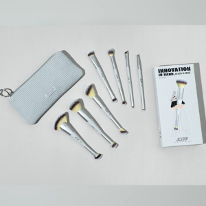 Bộ Cọ Trang Điểm Jessup 7 Cây 2 Đầu – Lông Tổng Hợp Cao Cấp | T520 Màu Quiet Gray – Cọ Nền/ Tán Khối/ Má/ Highlight/ Mắt + Túi Đựng