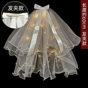 Photo Props White Bridal Wedding Dress Engagement Certificate Bows Veil Headdress Certificate Proposal Girls Hairpin