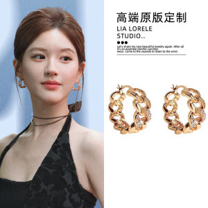 ต่างหูรูปวงกลมสีทองสำหรับผู้หญิง ต่างหูแบบโซ่ ชุบทอง ต่างหูแฟชั่นฤดูใบไม้ร่วง/ฤดูหนาว เครื่องประดับหูหรูหรา