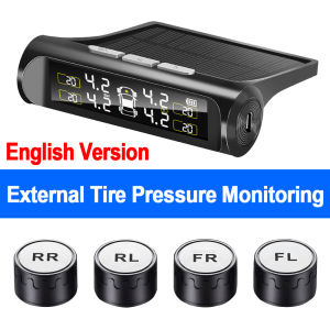 Smart Car TPMS Solar Tire Pressure Monitoring System LCD Display Tyre Temperature Security Warning Alarm 4 Internal/External