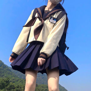 Authentic Tea Yuzhong JK Uniform Suit Long Sleeves Preppy Style Sailor Suit Tops Original Japanese Style Basic Style Pleated Skirt