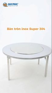 Bàn Inox Super Xoay 1m4 - Chính Hãng Qui Phúc - Inox 304 Không Gỉ Mặt Bàn Xoay Chân Xếp Gọn