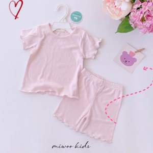 Bộ bé gái uốn viền Miwoo chất cotton tăm xuất dư mềm mát