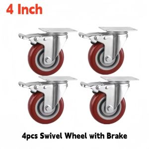 4Pcs 3 Inch/4 Inch Heavy Duty Caster with Brakes 360-degree Bearing Plate Swivel Wheel for Furniture Trolley and Workbench Cart