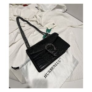 Dark Crocodile Embossed Chain Bag | Cool Small Design Retro Luxury and Modern Cool Collision Designer Bag Handbag