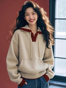 WANGGONGZHU | Korean Style Thickened Hooded Knitted Sweater Womens Autumn Winter New Fashion Loose Soft Lazy Style Warm Top