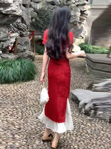 Elegant Short Sleeve Cheongsam Inner Skirt Womens Summer Vintage Half-length Polyester Fiber Anti-exposure Fairy Base Skirt