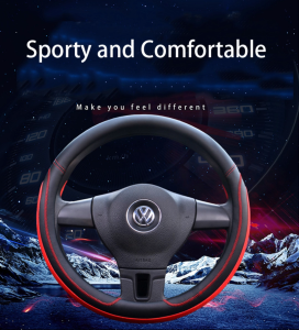 Auto Steering Wheel Cover Universal Anti-Slip Leather Sport Type Moisture Breathable Anti-Slip Makes and Models with 14.5 to 15 inch / 38cm Steering Wheels