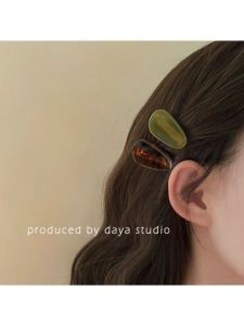 Cute Korean Style Small Acetate Hair Clip Green Waterdrop Duckbill Hair Clamp Fashionable Decorative Edge Clip Black White