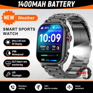 LIGE | 1400mAh Big Battery Smart Watch LED Flashlight 2.01" Ultra HD Screen 100+ Sports IP68 Waterproof Heart Rate BT Call Smartwatch