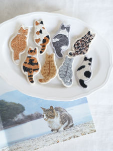 DIY Handmade Embroidery Cat Brooch Material Kit Self Embroidery Cute Cat Design Water Soluble Material Home Sewing Craft Kit