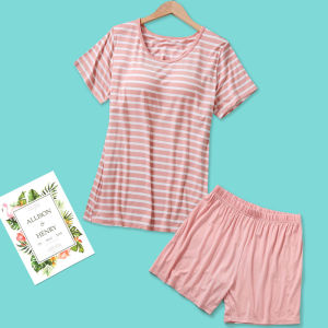 Integrated Modal Sleepwear Top Womens Sleeveless Half Sleeve T-Shirt Built-in Bra Cup Home Clothes Short Sleeve Sweet Style