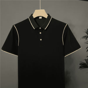 Mens Slim Fit Polo Shirt Color Block Design Summer Trendy Collar Breathable Comfortable Short Sleeve Fashionable Casual Wear