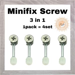 ALife World 3 in 1 Minifix Screw 4set Housing Bolt  Nut Connector Part Screw Fastener Furniture Cabinet Cam Lock Fitting Dowel