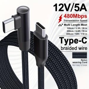 LAIHONEN PD 60W 90° Elbow USB-C to C Cable Nylon Braided USB2.0 For IPhone17 Samsung S22-S10 MacBook Pixel All Type-C Carplay