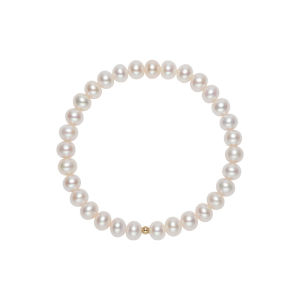 Simple 18K Gold 5.3-6.3mm Near Round White Pearl Bracelet