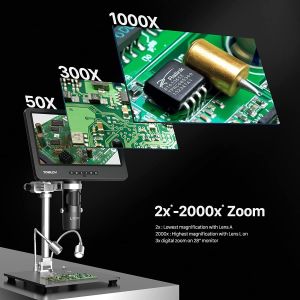 TOMLOV DM602 Pro HDMI Digital Microscope with 3 Lens 2000X Zoom 64GB 10.1 Inch Screen Soldering Microscope Triple Lens LCD Coin Microscope Error Coins Full View 2K Video Microscope for Biological Microscope Kit Upgraded Pro Boom Stand