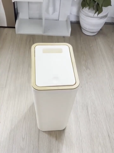 1pc Modern Odor-Resistant Trash Can with Easy Press Lid - Space-Saving No Battery Required Ideal for Bathroom Kitchen Office