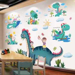 Decorative 3D Cartoon Dinosaur Wall Stickers Self Adhesive Childrens Room Wall Decals Nursery Education PVC Waterproof Wall Mural
