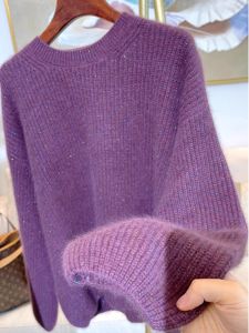 Elegant Long-sleeved Round-neck Bright Yarn Merino Sweater